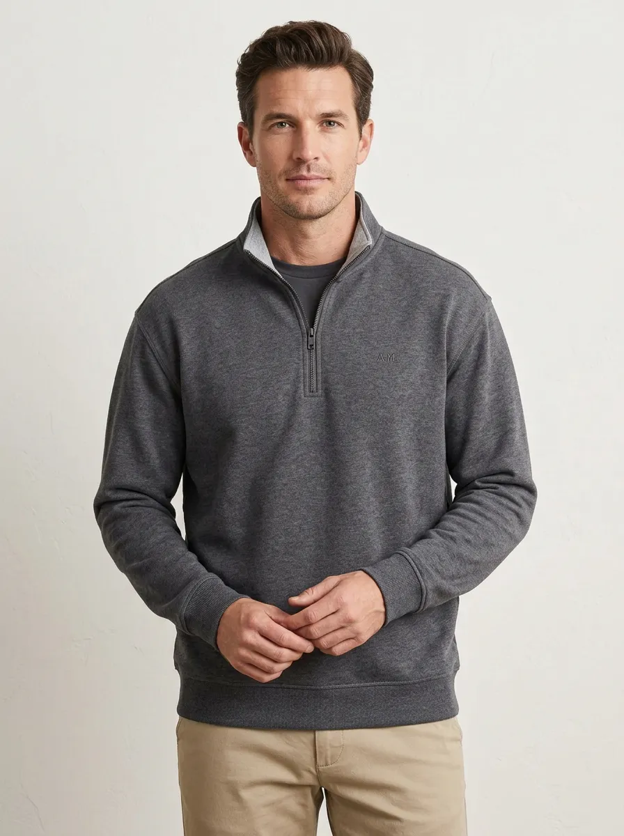 Men's Minimalist Textured Embroidered Quarter-Zip Sweatshirt