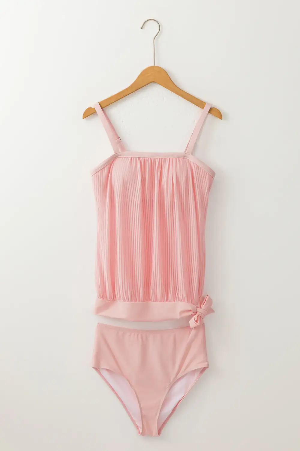 Striped Mesh Knotted Hem Tankini Swim Set
