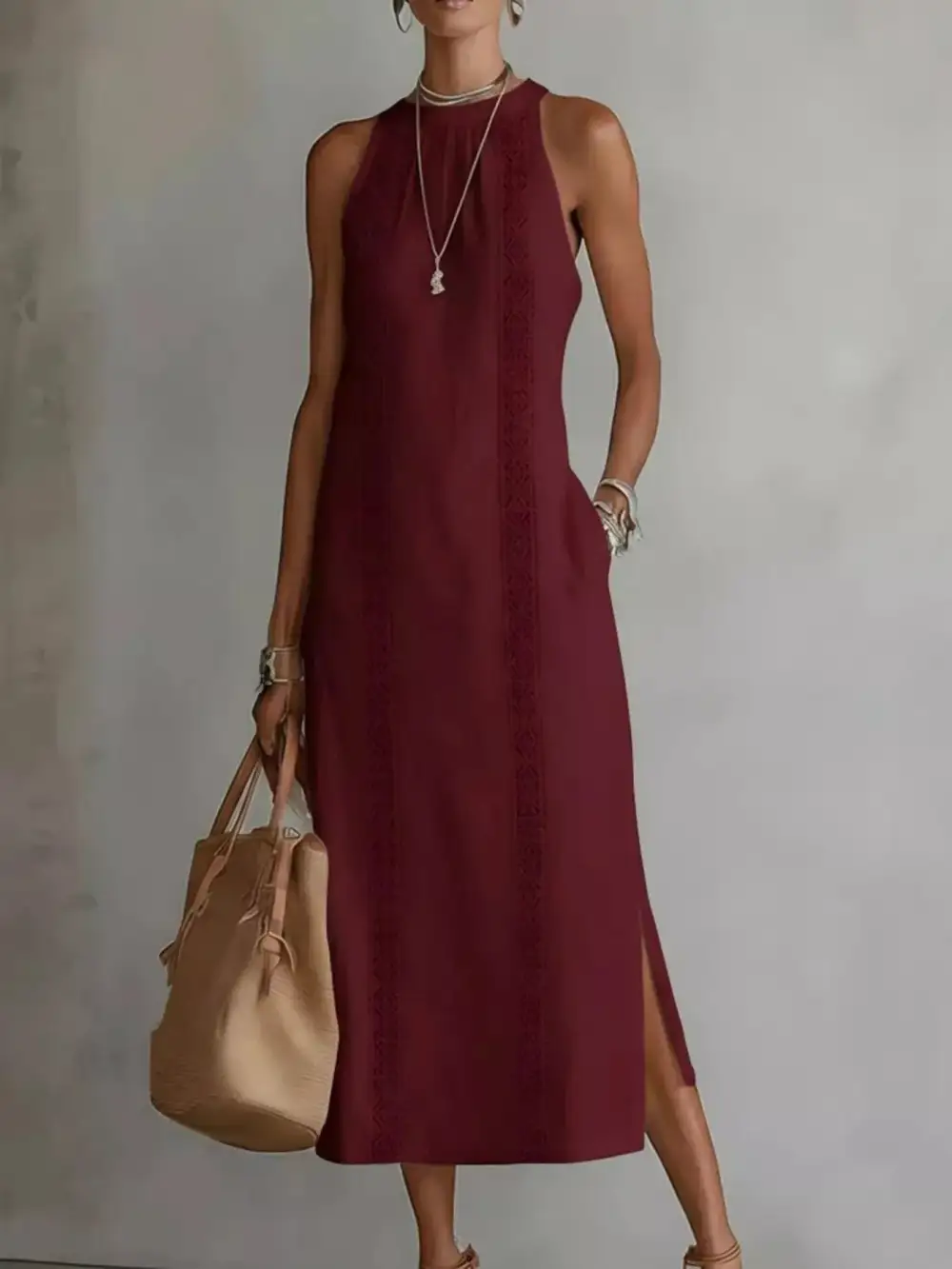 Slit Sleeveless Midi Dress