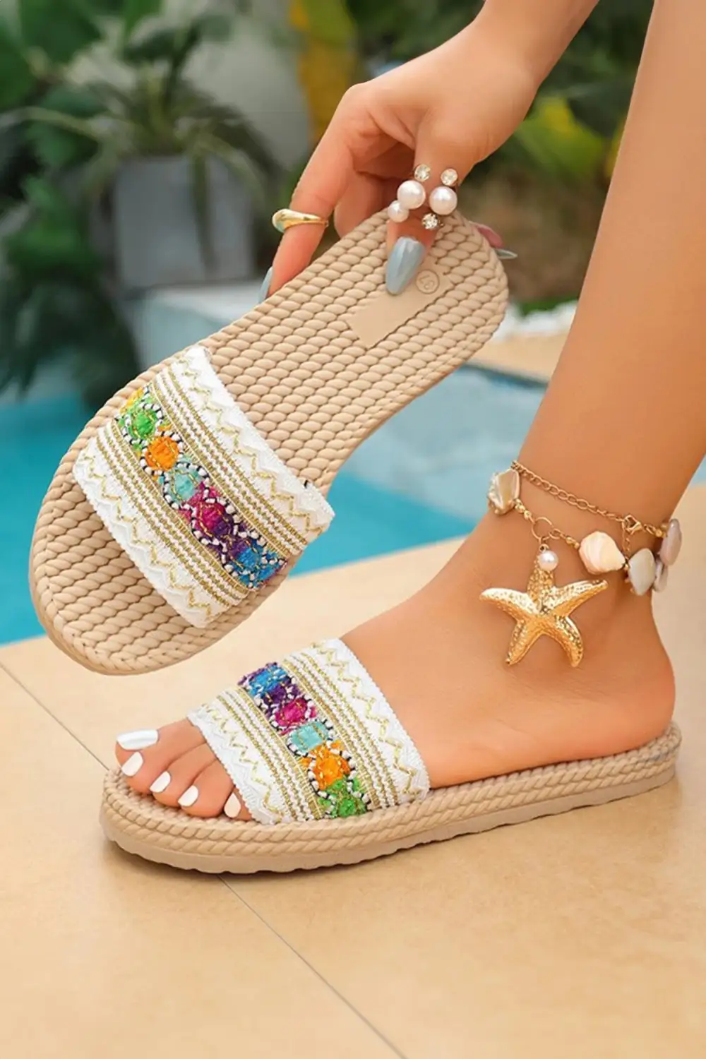Woven Wide Band Slide Sandals