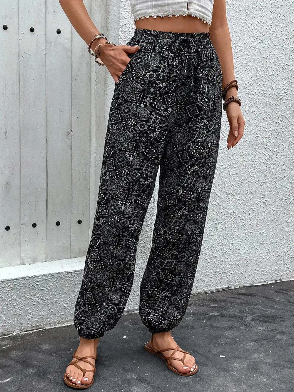 High Waist Printed Pants