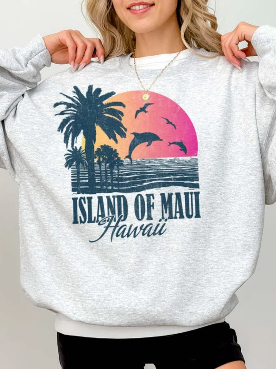 Beach Printed Round Neck Sweatshirt