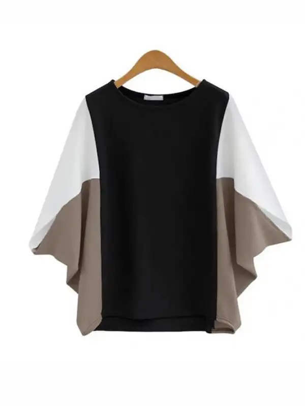 Batwing Sleeve Relaxed Contrast Panel Detail Round Neck T-Shirt