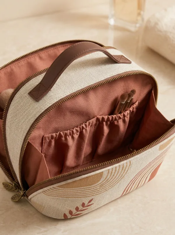 Boho Abstract Sun Leaf Printed Makeup Bag