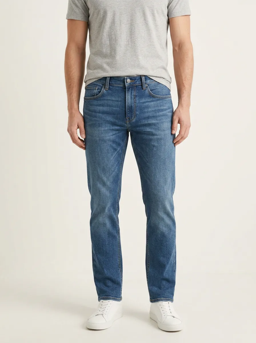 Relaxed Straight Leg Stretch Denim Pants