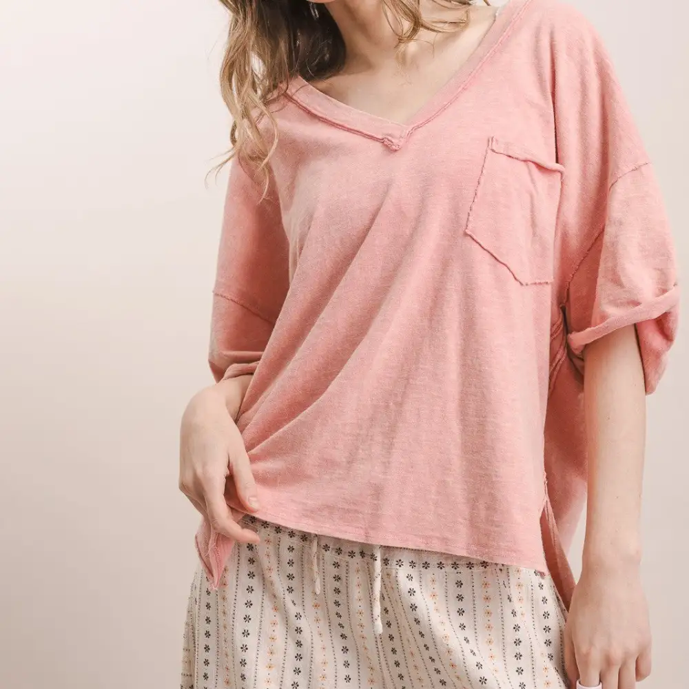 Short Sleeve V-Neck Oversized Top