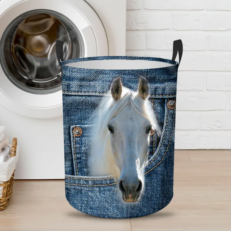 Laundry Jeans Front Pocket 3D Print Functional Laundry Basket