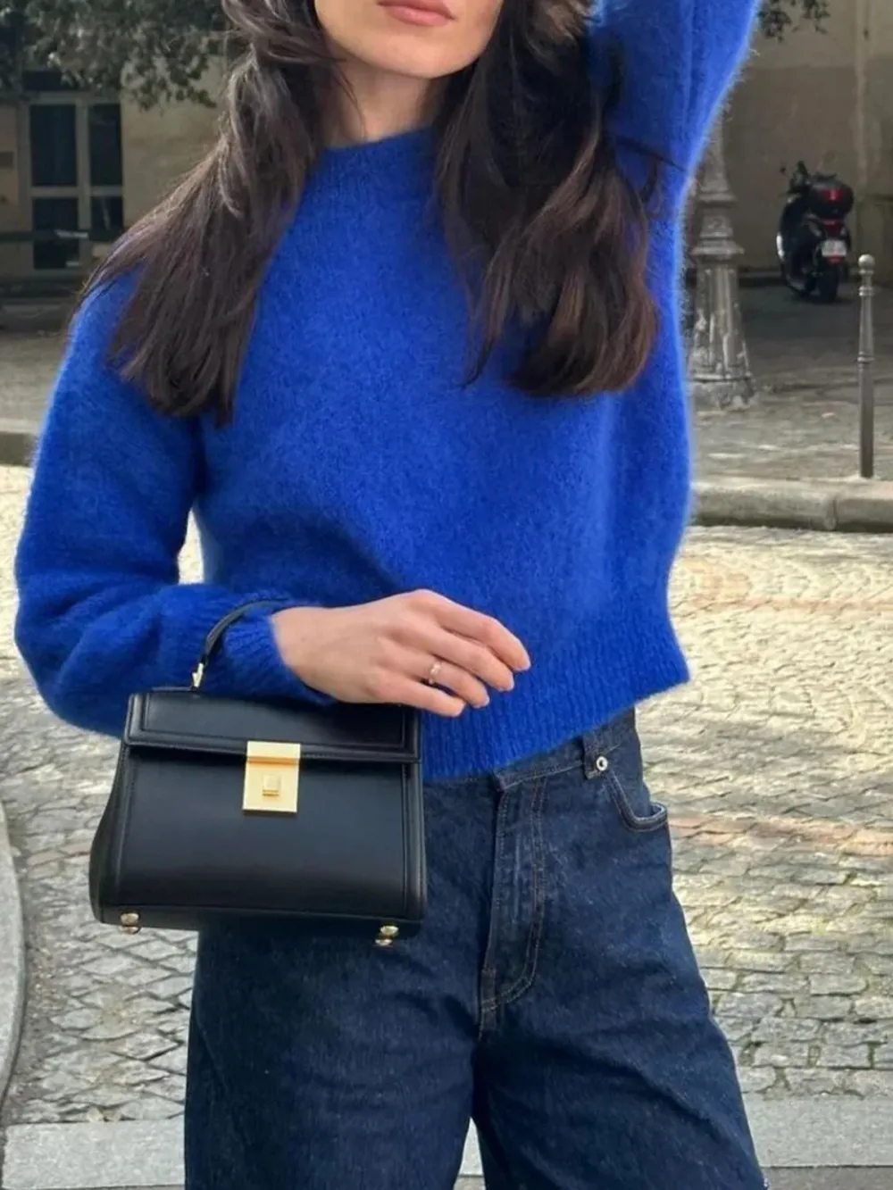 Casual Style Crew Neck Sweater Eletric Blue