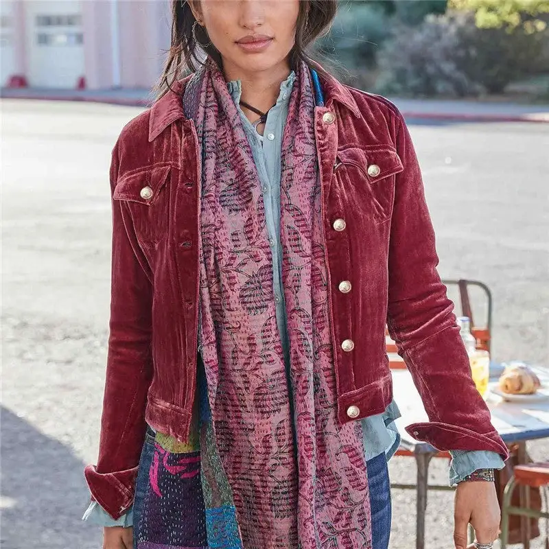Lapel Velvet Casual Outerwear Jacket