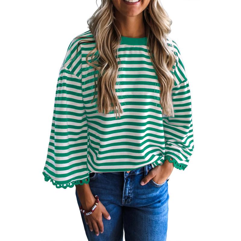 🔥Direct Factory Price - Women's Sweater Crewneck Striped Knit Pullover
