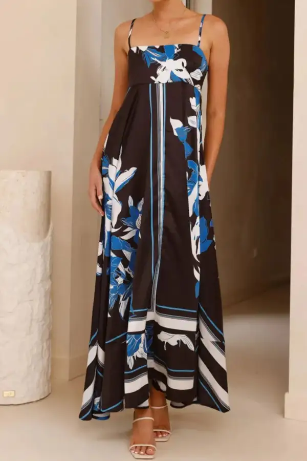 Printed Square Neck Maxi Dress
