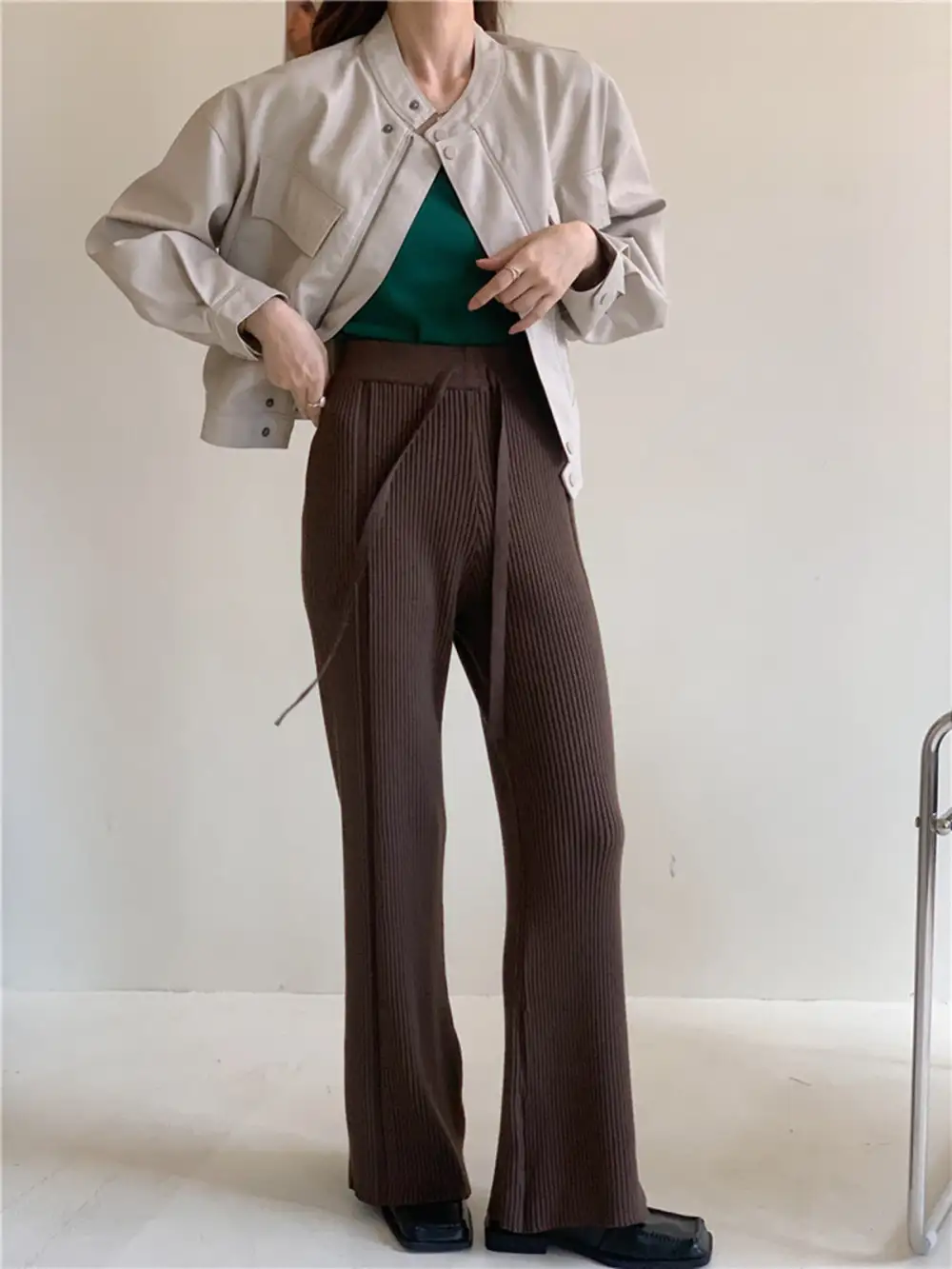 Effortlessly Drawstring Ribbed Wide Leg Pants