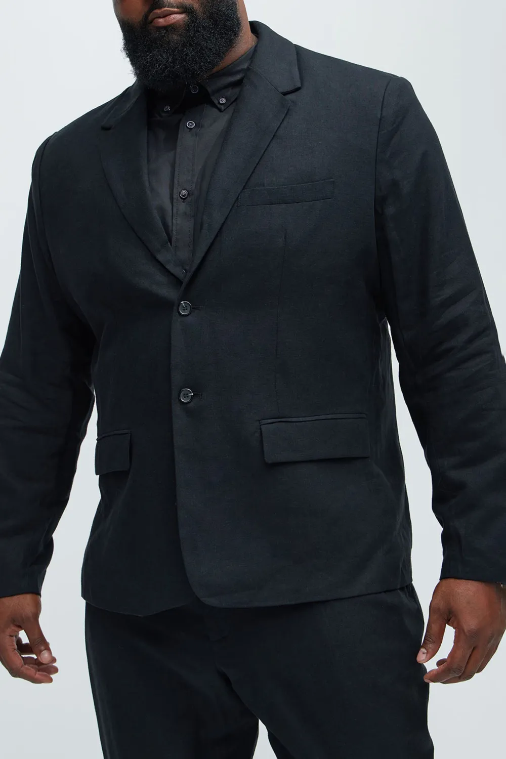 Slight Stretch Linen Suit Jacket - Black