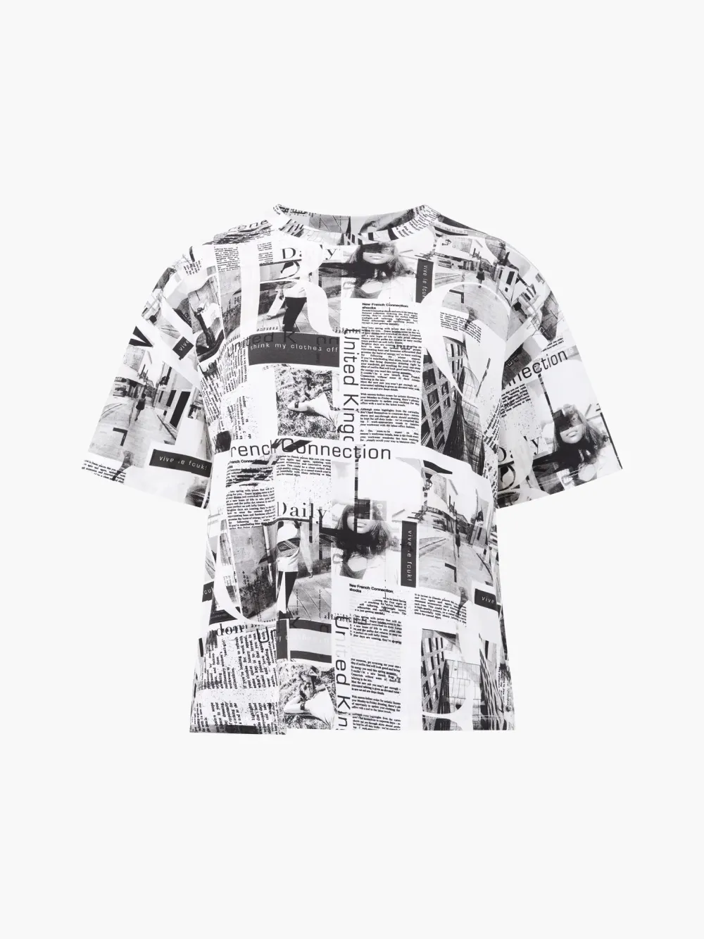 Creative Newspaper Print Black And White Short Sleeves