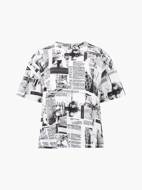 Creative Newspaper Print Black And White Short Sleeves