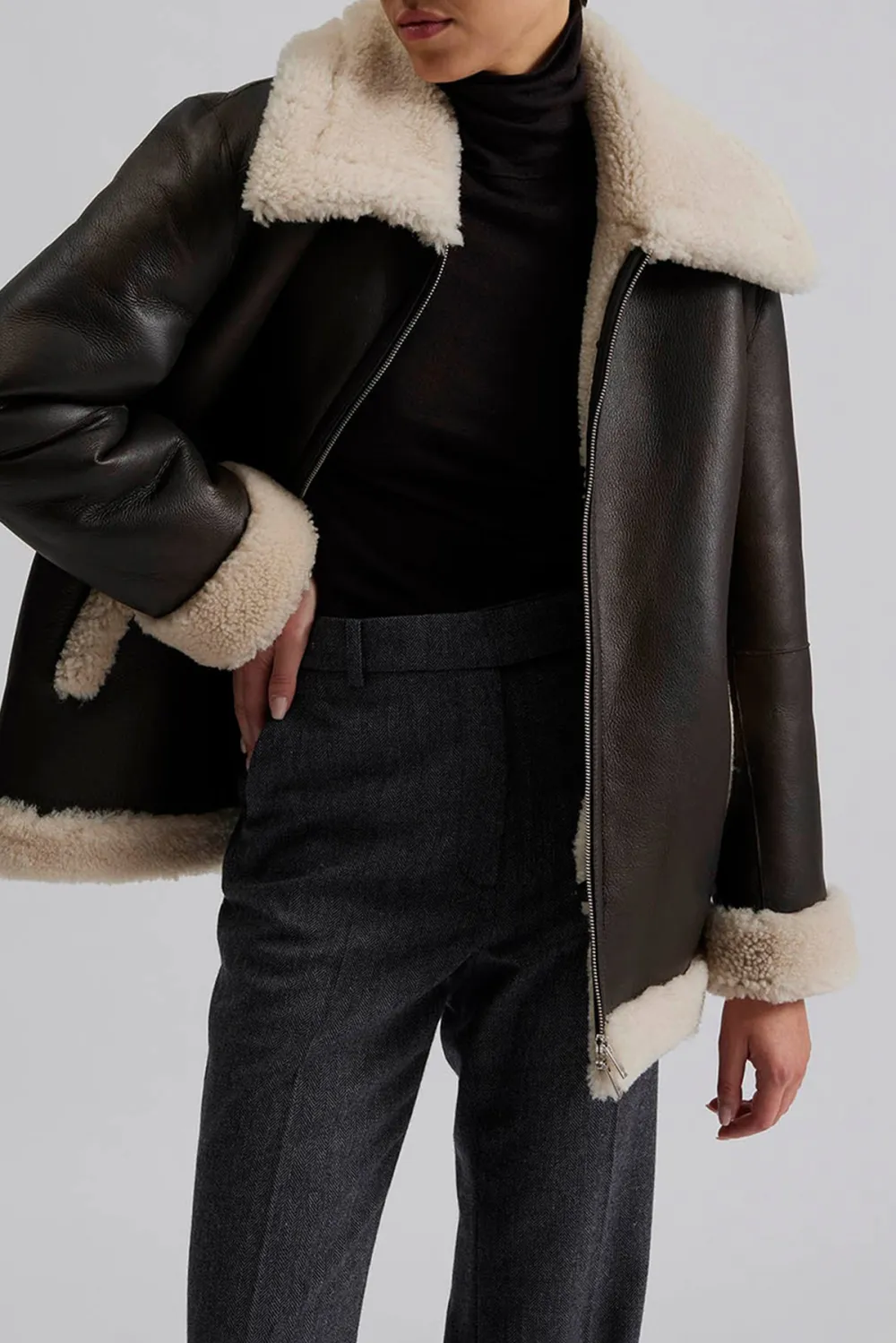 Two Tone Leather Shearling Jacket