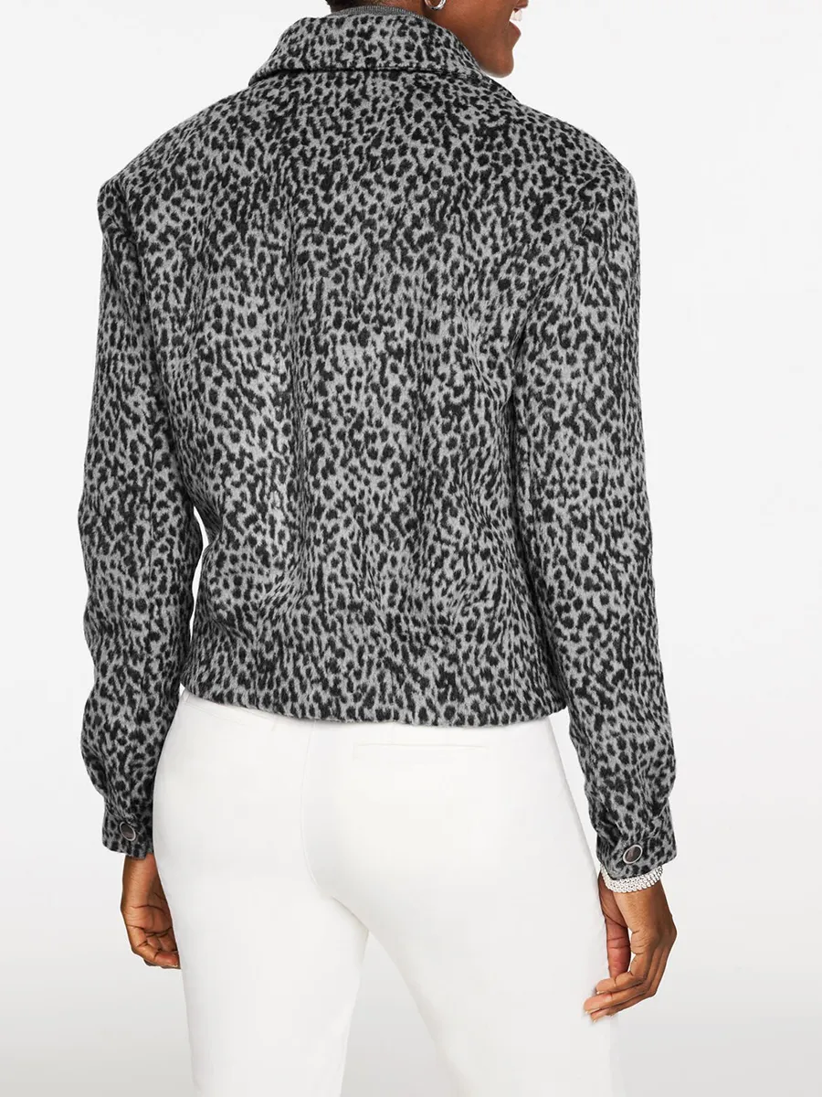 Lady's Retro Animal Print Snow Leopard Pattern Fashionable Jacket