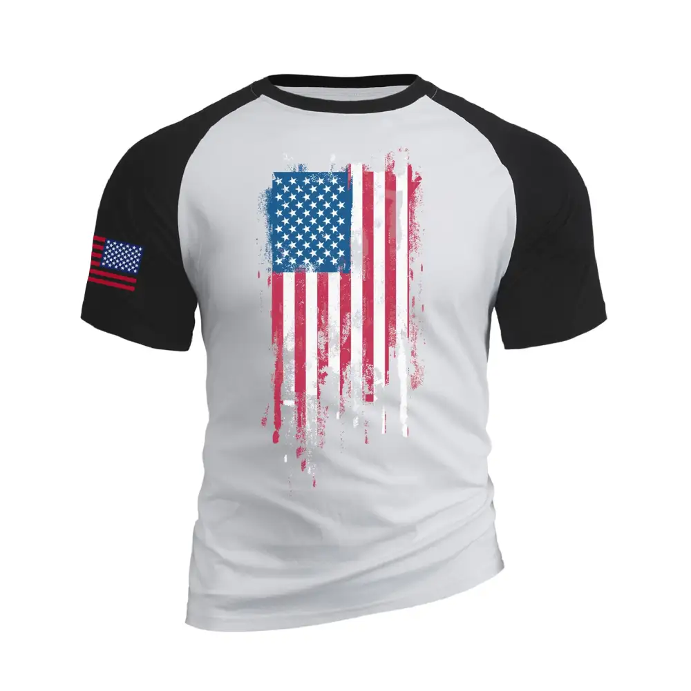 DISTRESSED USA FLAG 100% COTTON RAGLAN GRAPHIC TEE