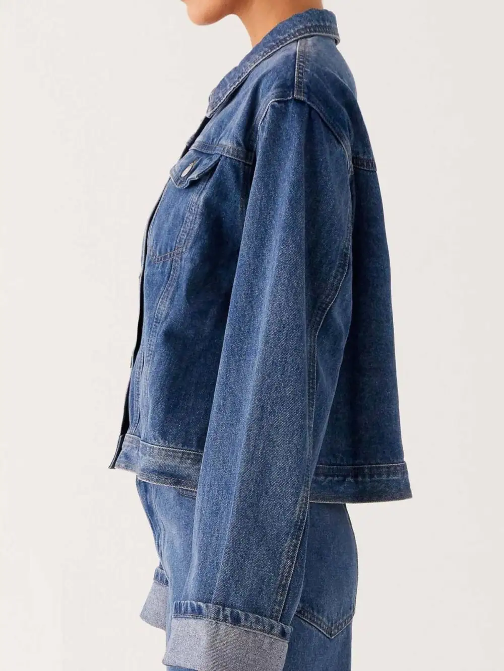 Button Down Cropped Oversized Jacket