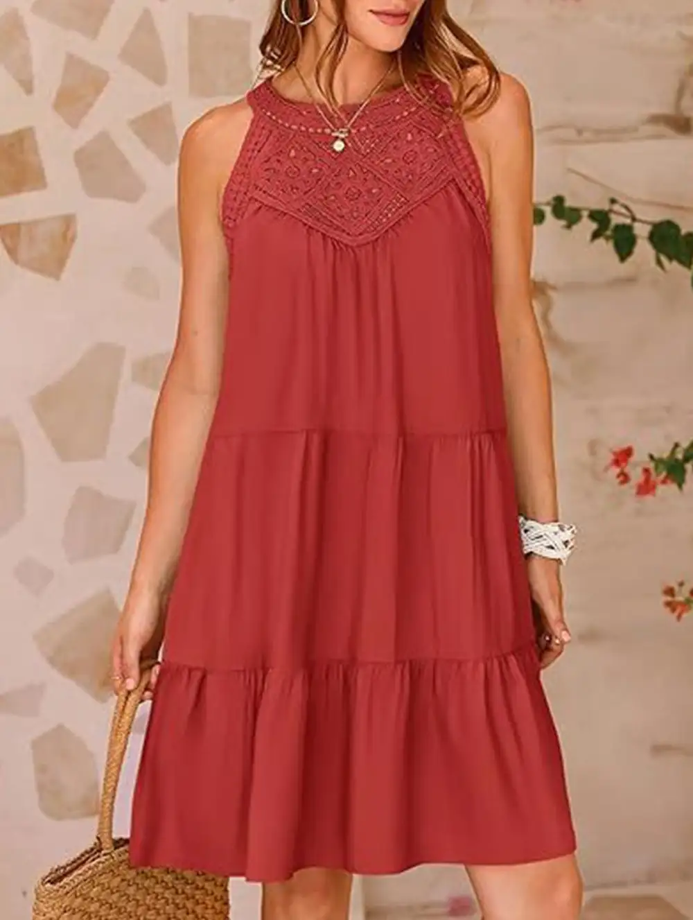 Lace Patch Halter A Line Dress