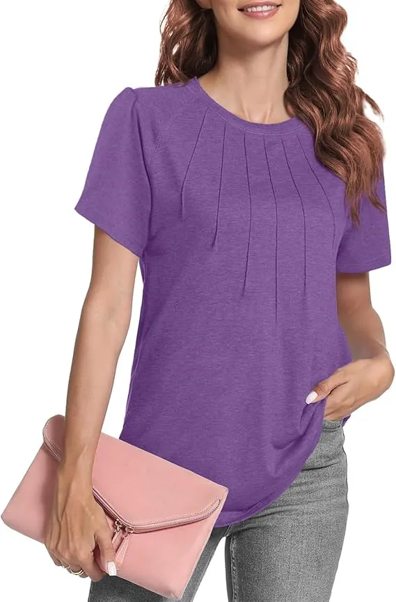 5PACK-Casual Short Puff Sleeve Pleated Shirts Casual Blouses