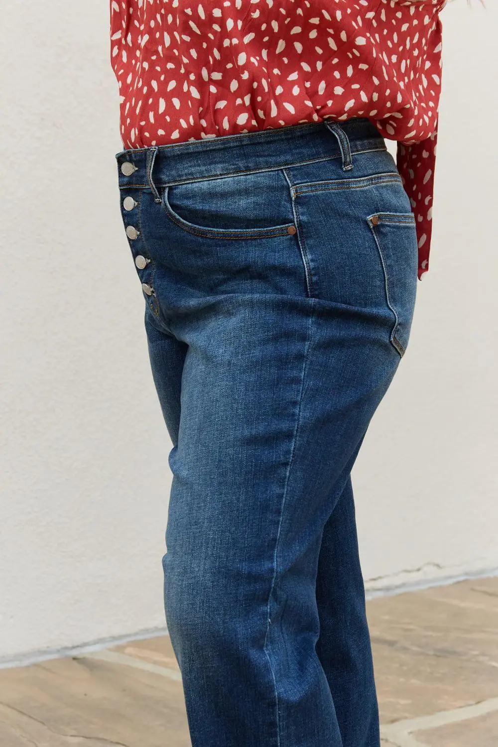 Smooth High Waist Wide Leg Button Denim Jeans
