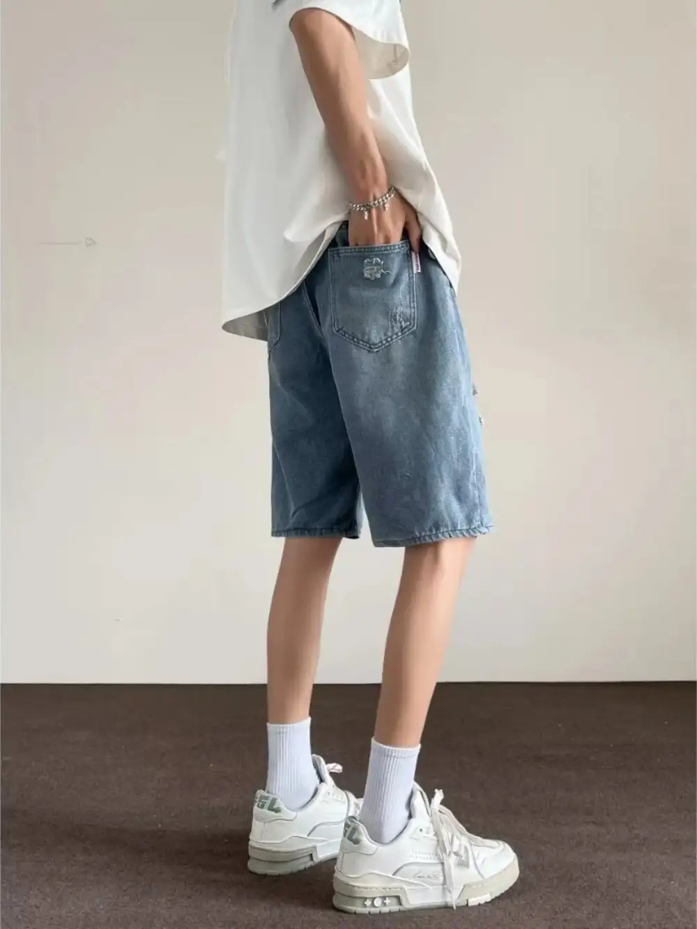 Men's Full Size Ripped Casual Loose Fit Denim