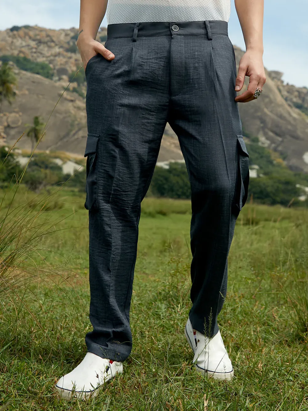 Black Casual Style Regular Trousers