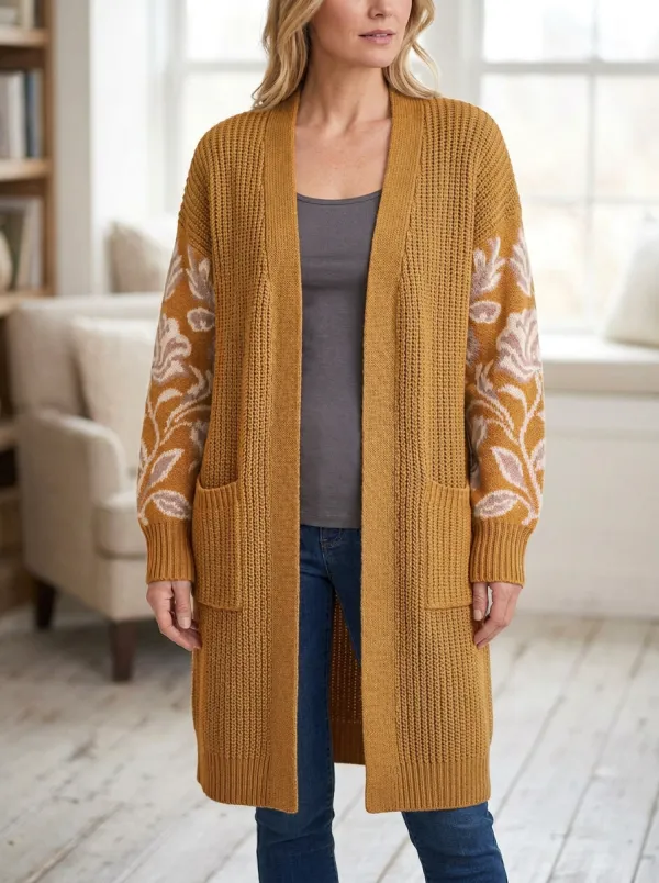 Women's Floral Sleeve Knit Long Cardigan