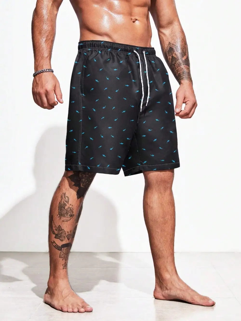 Men's Drawstring Allover Print Swim Trunks