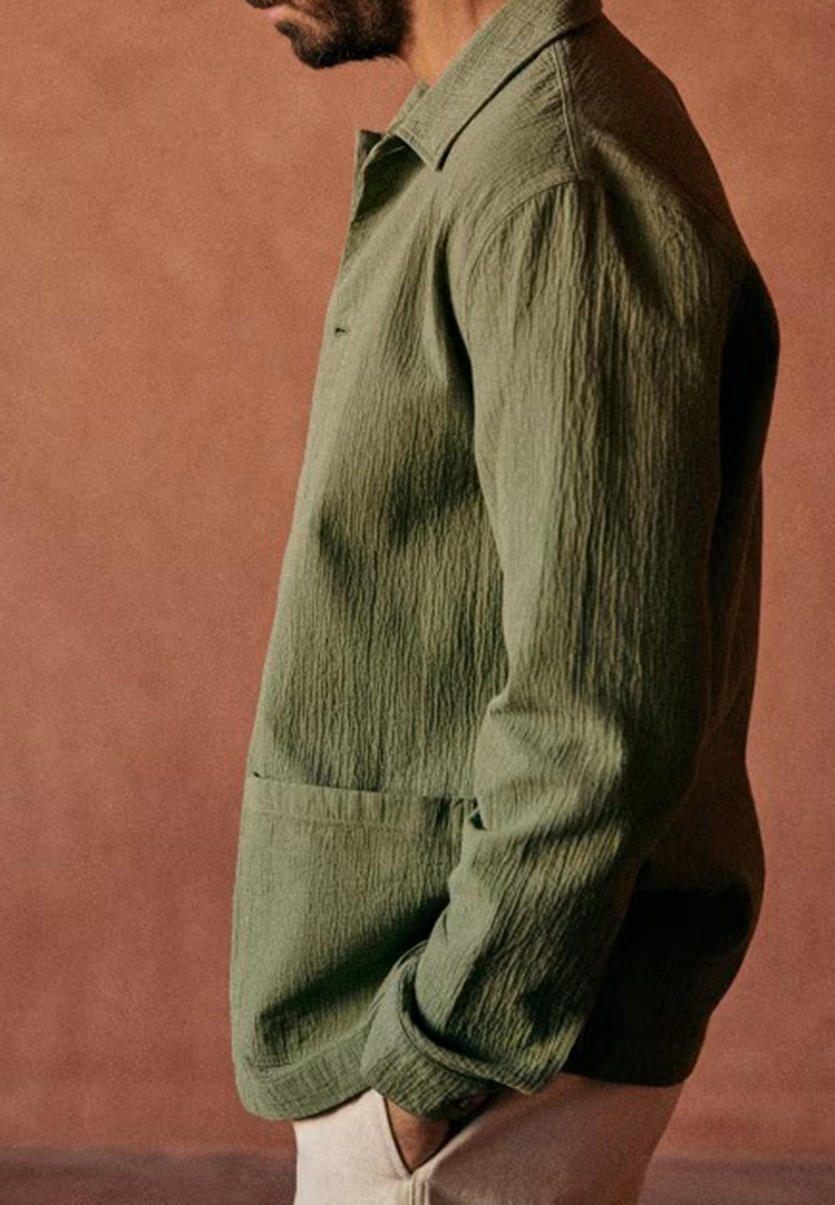 Tim Coton Texture Jacket-Green