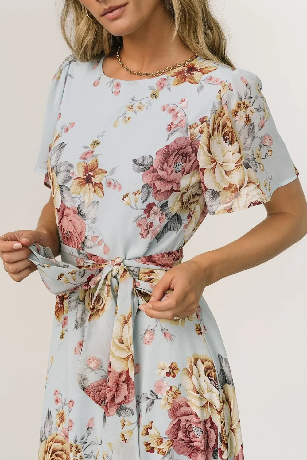 High-Waisted Versatile Slimming Round-Neck Floral Pattern Dress