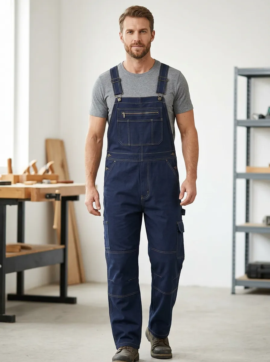 Men's Multi-Pocket Denim Bib Work Overalls