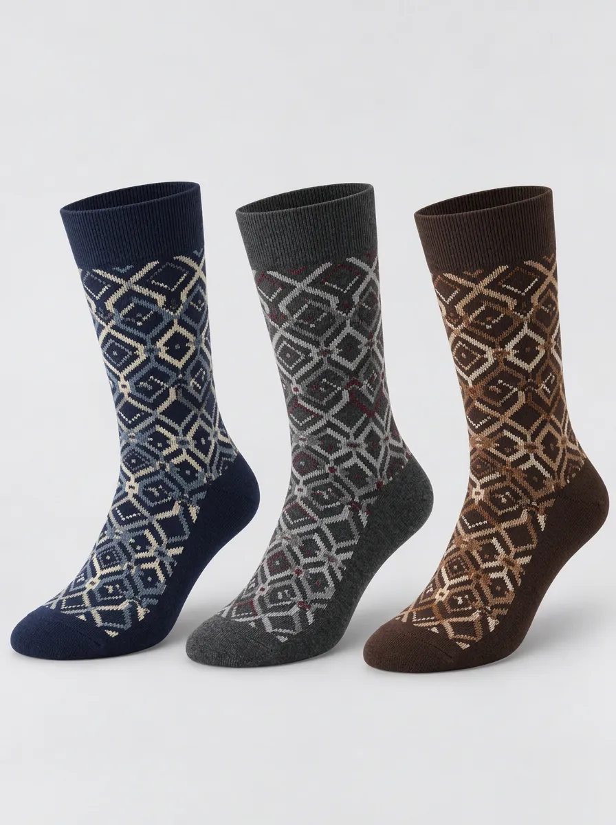 Men's Navy Diamond Ribbed Ankle Socks 3-Pack