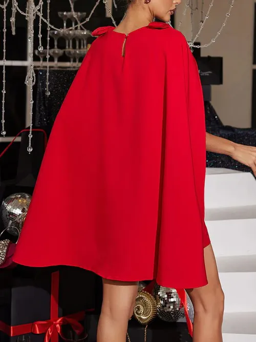 Bow Shoulder Cape Elegant Mini Dress