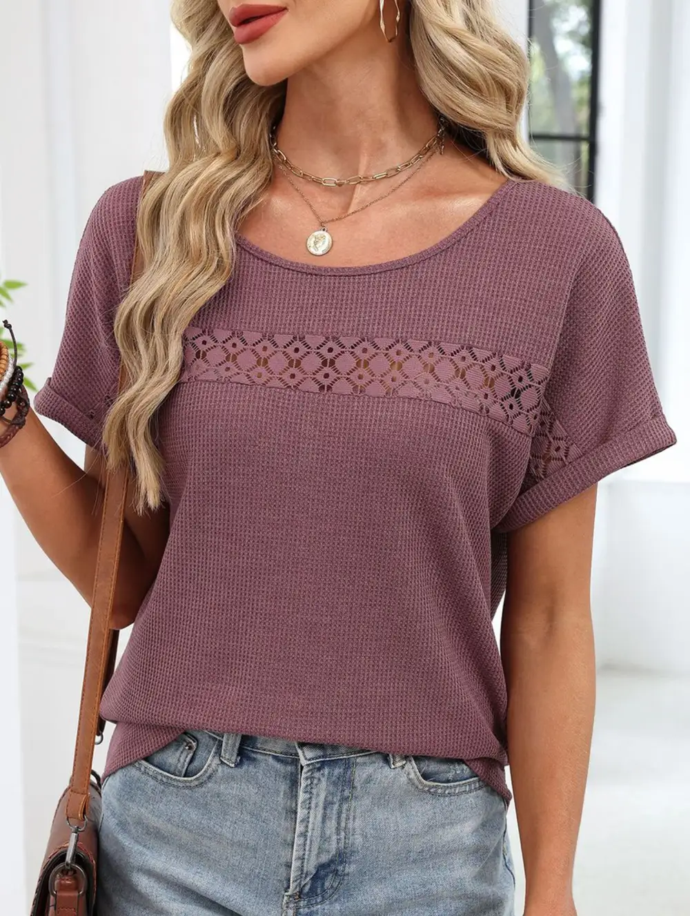 Lace Trimmed Loose Fitting Tee