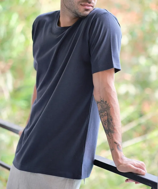 Charcoal Cotton Crew Neck T-Shirt