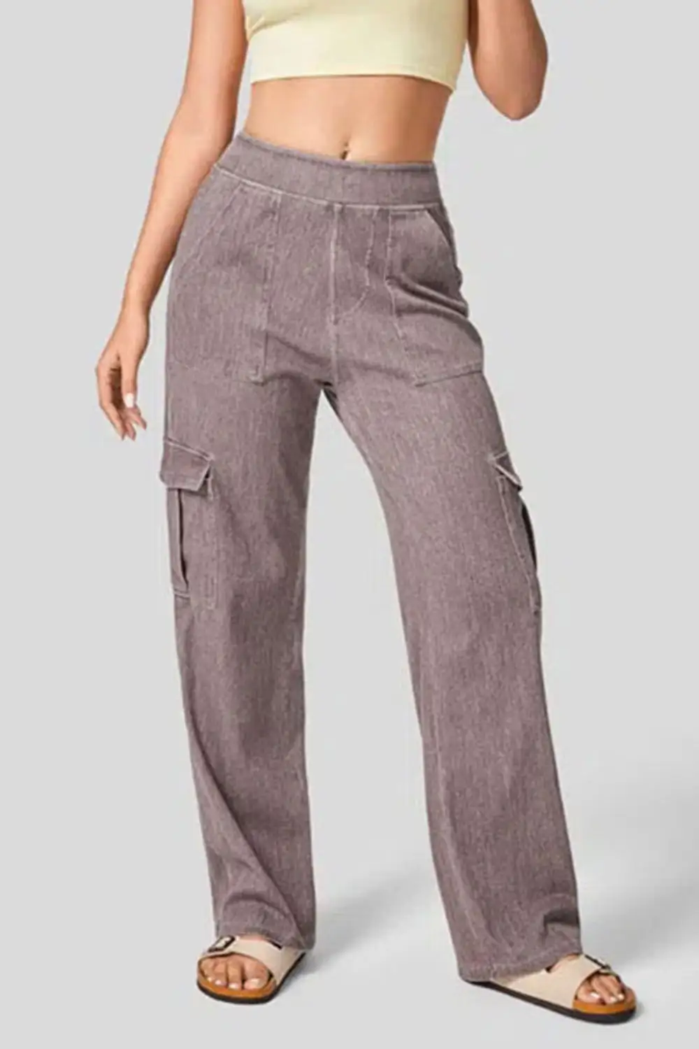 High Waist Straight Leg Cargo Denim Jeans