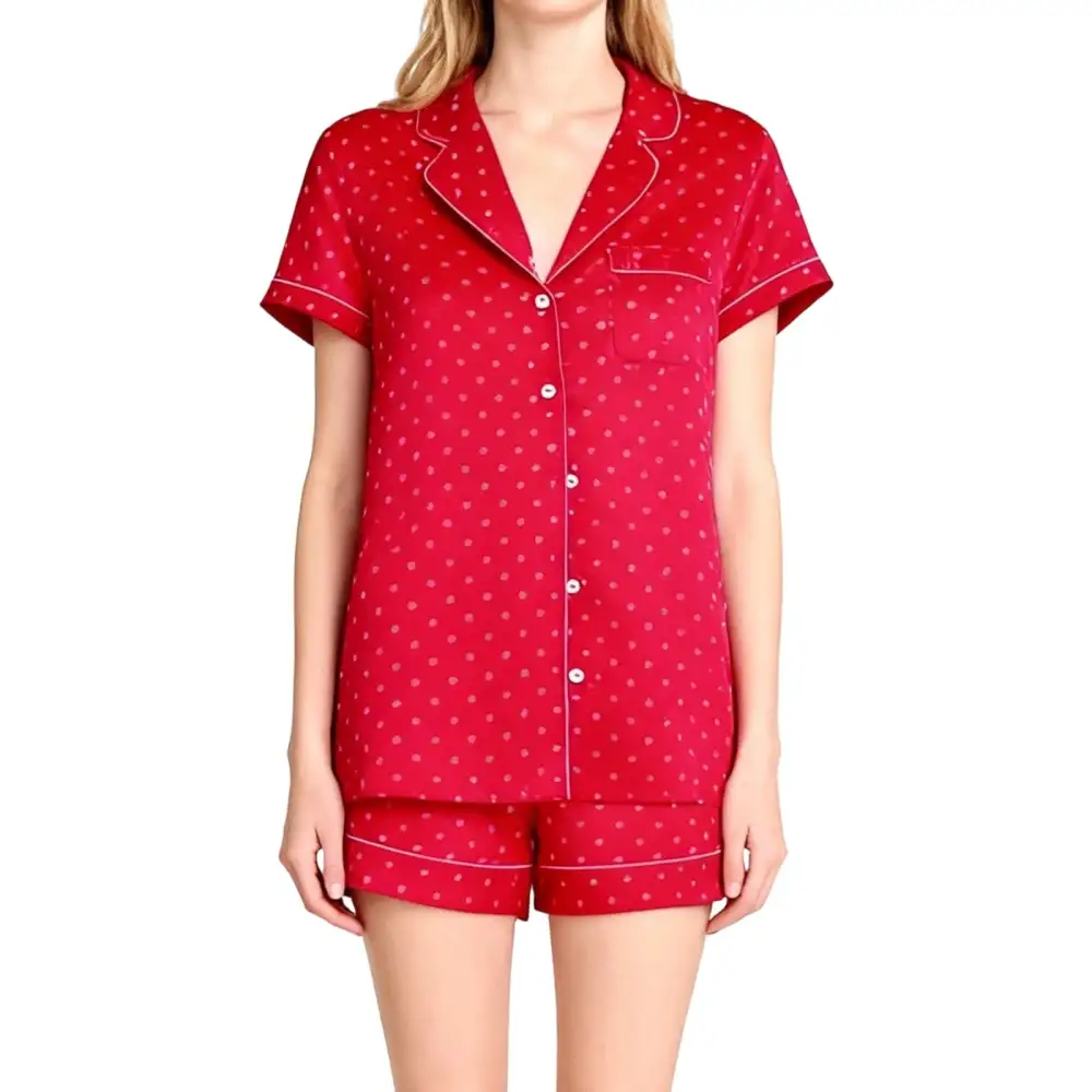 Short Sleeve Dots Print Shirt and Shorts Lounge Set