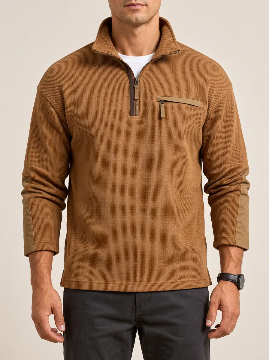 Quarter-Zip Pullover in a Wardrobe Staple Waffle Knit Style