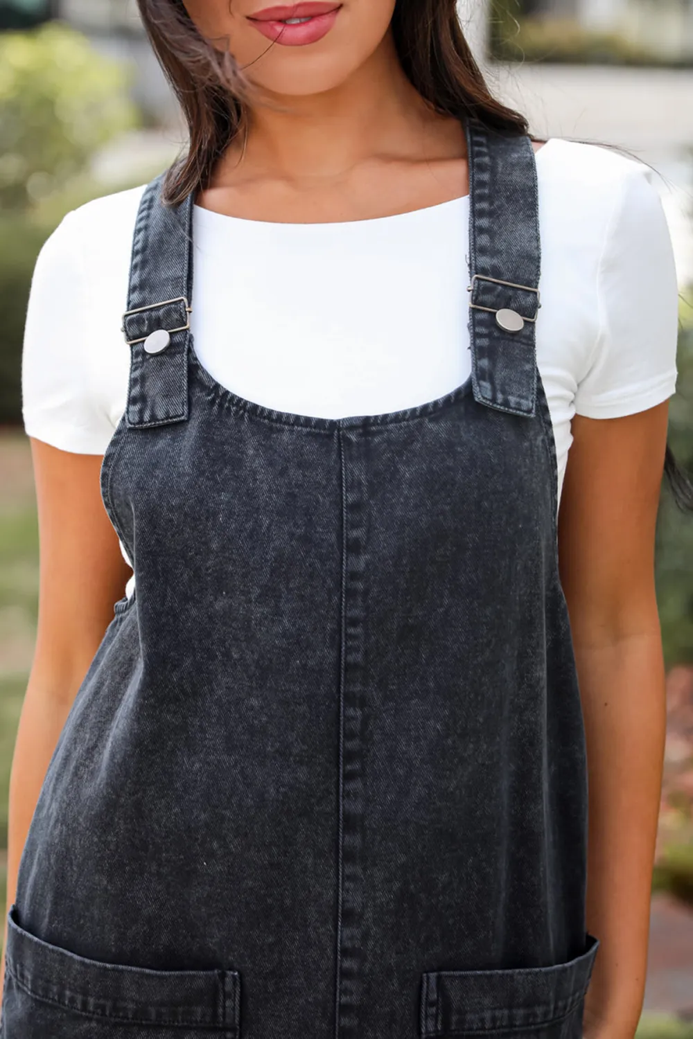Black Denim Overall Mini Dress