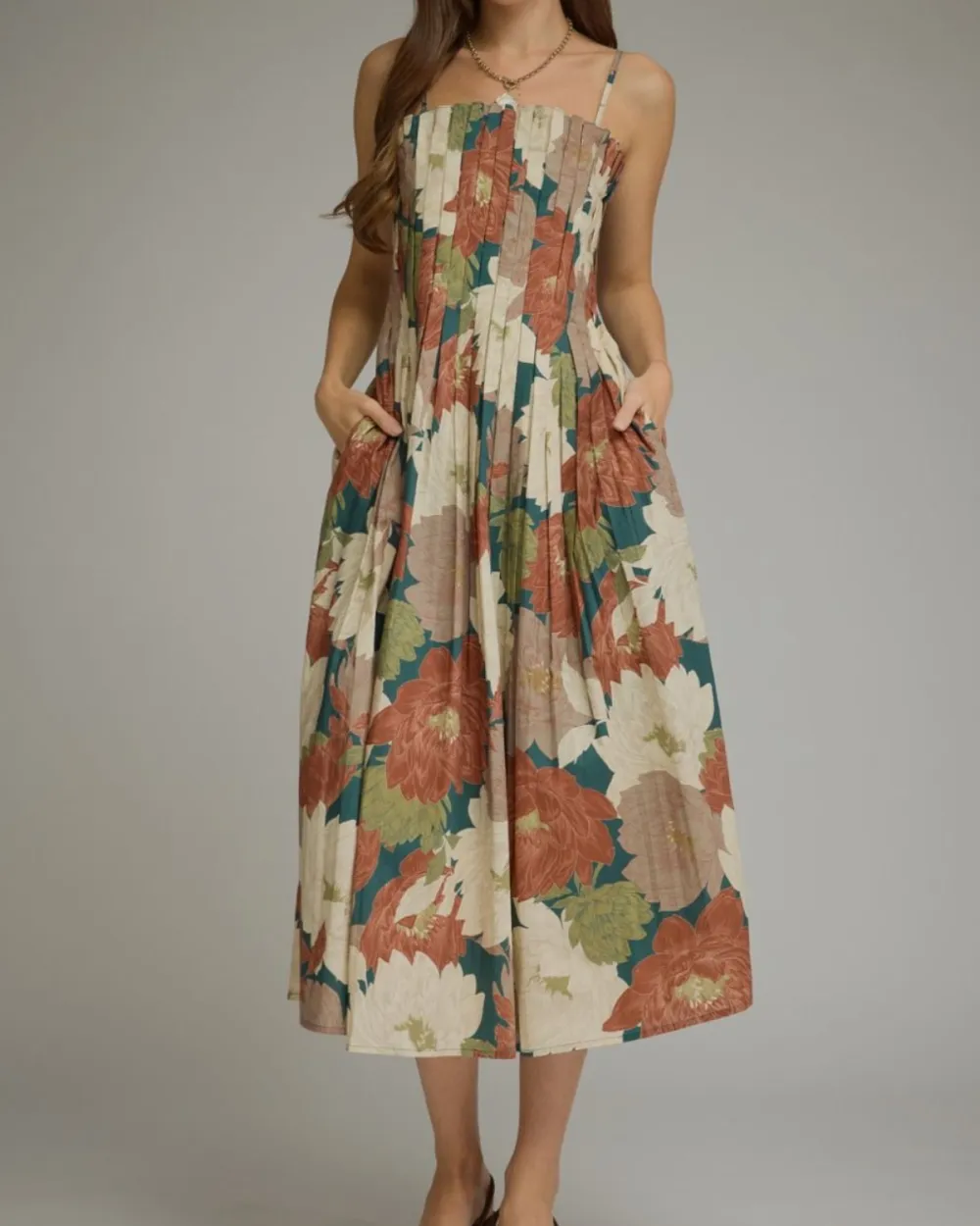 Pleated Floral Dress