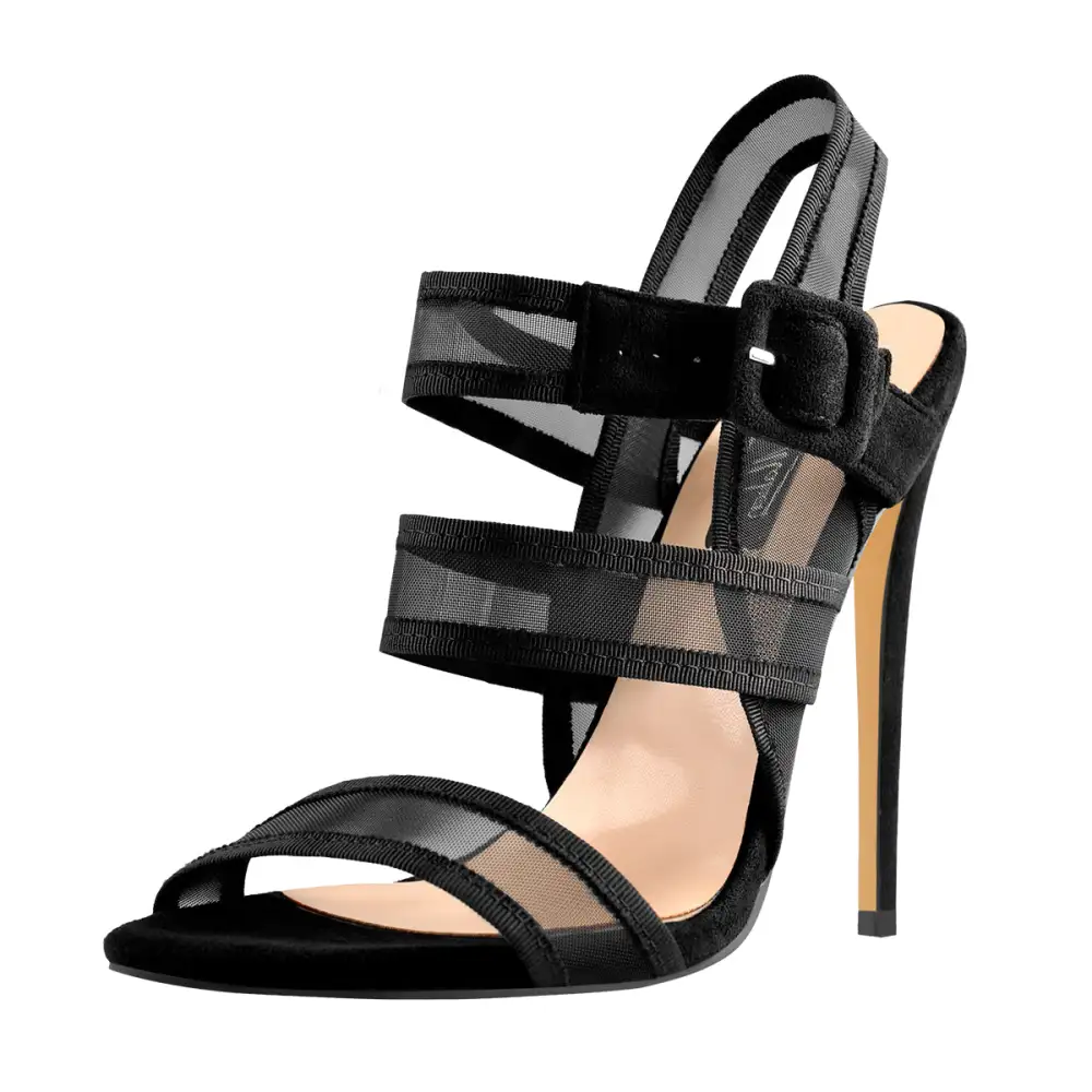 Mesh Strap Stiletto Buckle Strap Sandals