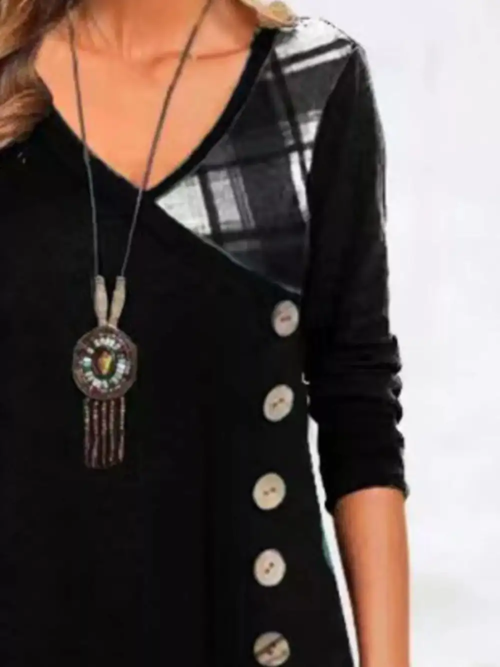 Asymmetrical Plaid Patchwork Long Sleeve Dress
