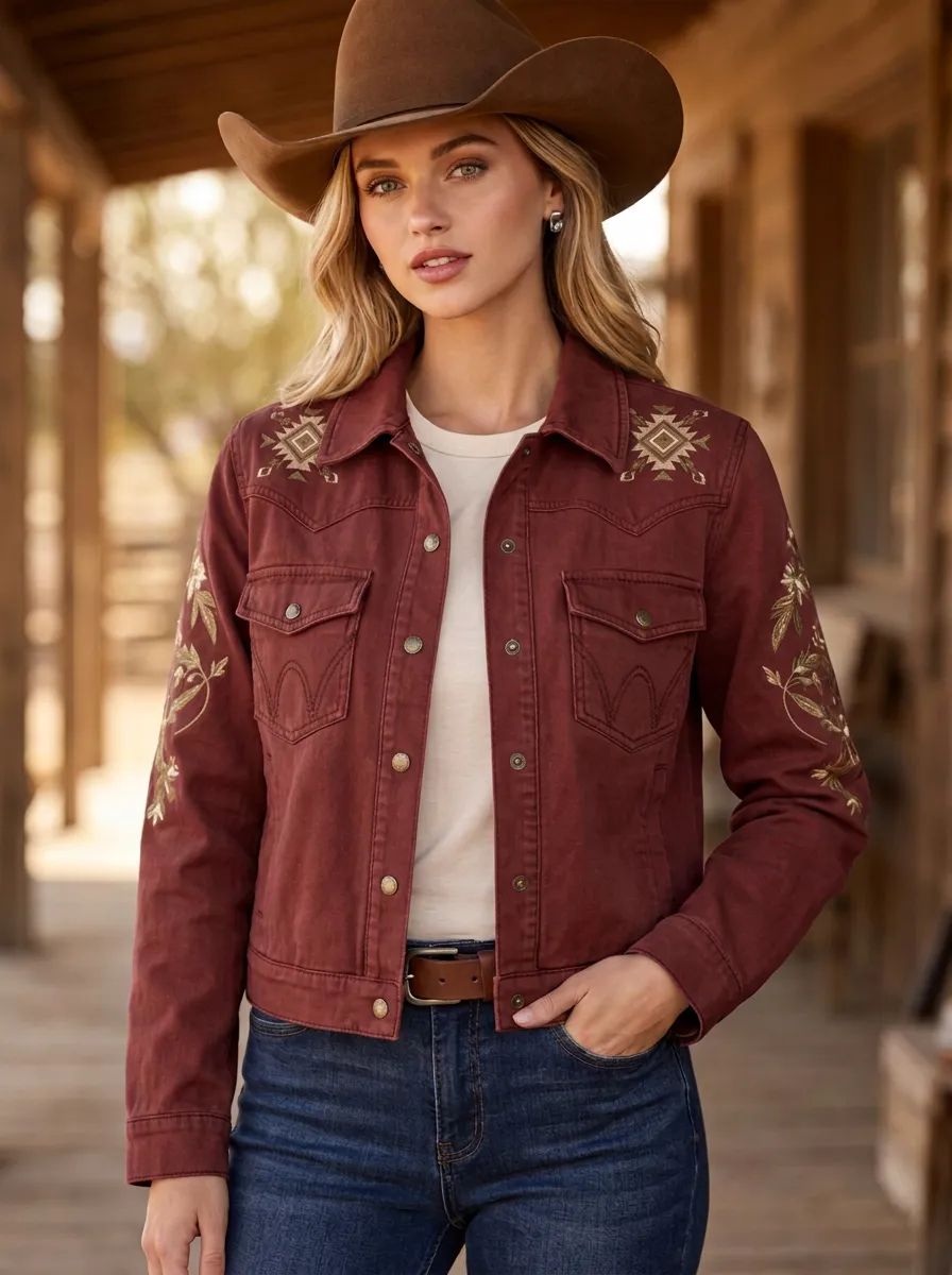 Women's Western Cowboy Floral Embroidery Floral Geometric Embroidered Jacket