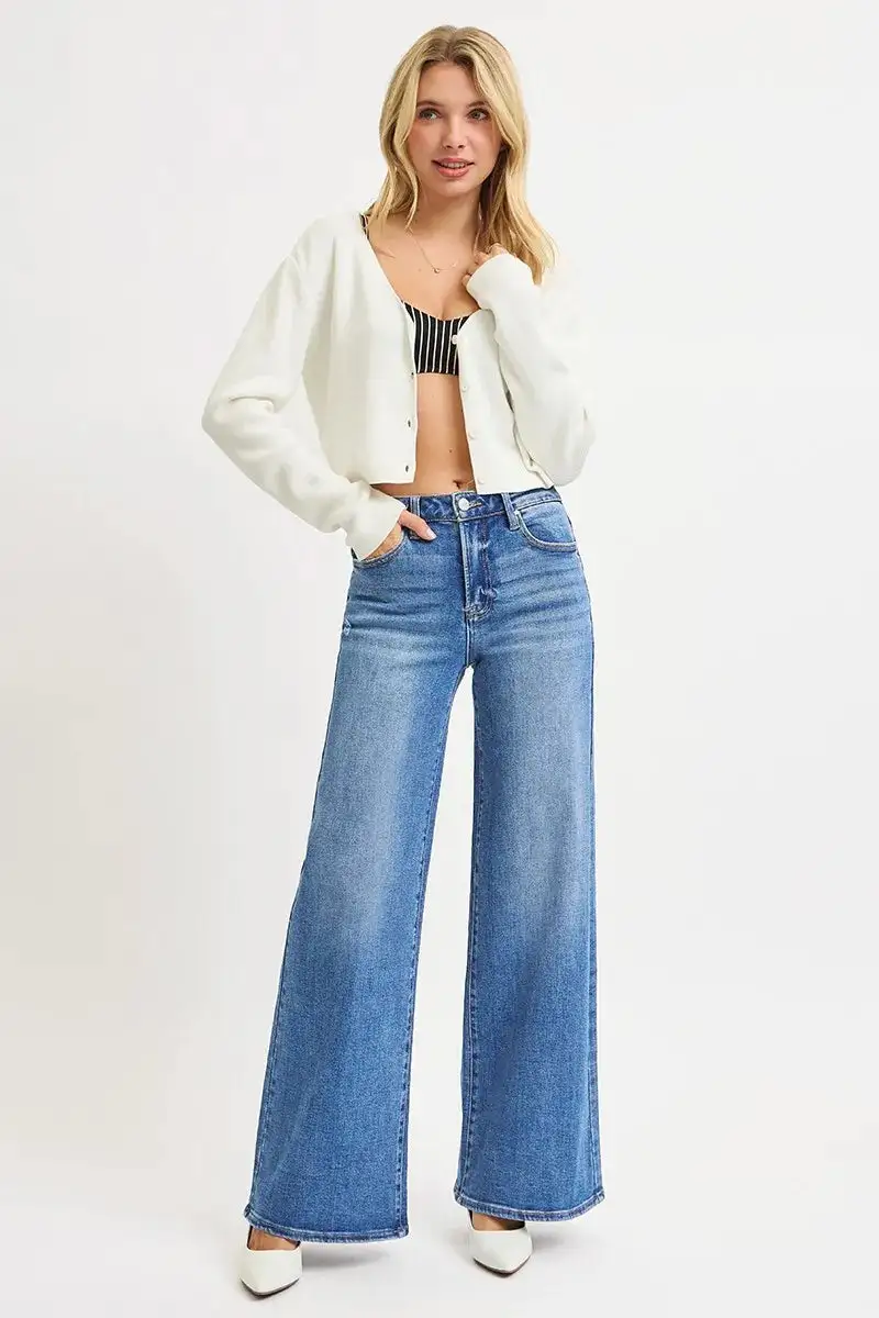 High Rise Wide Leg Plus Denim Jeans