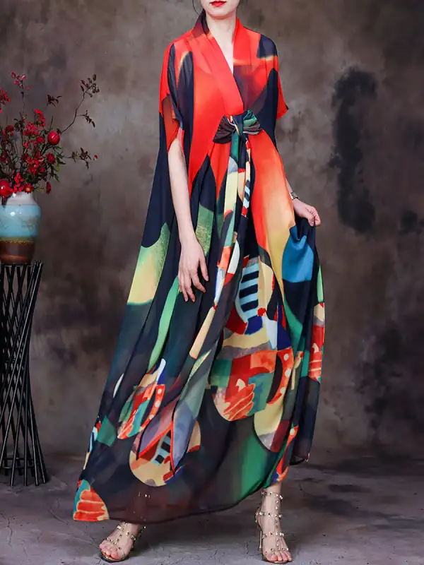 Women Retro Lining And Dress Two Pieces Set