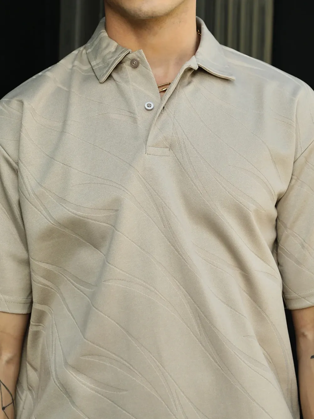 Subtle Pattern Short Sleeve Polo Shirt