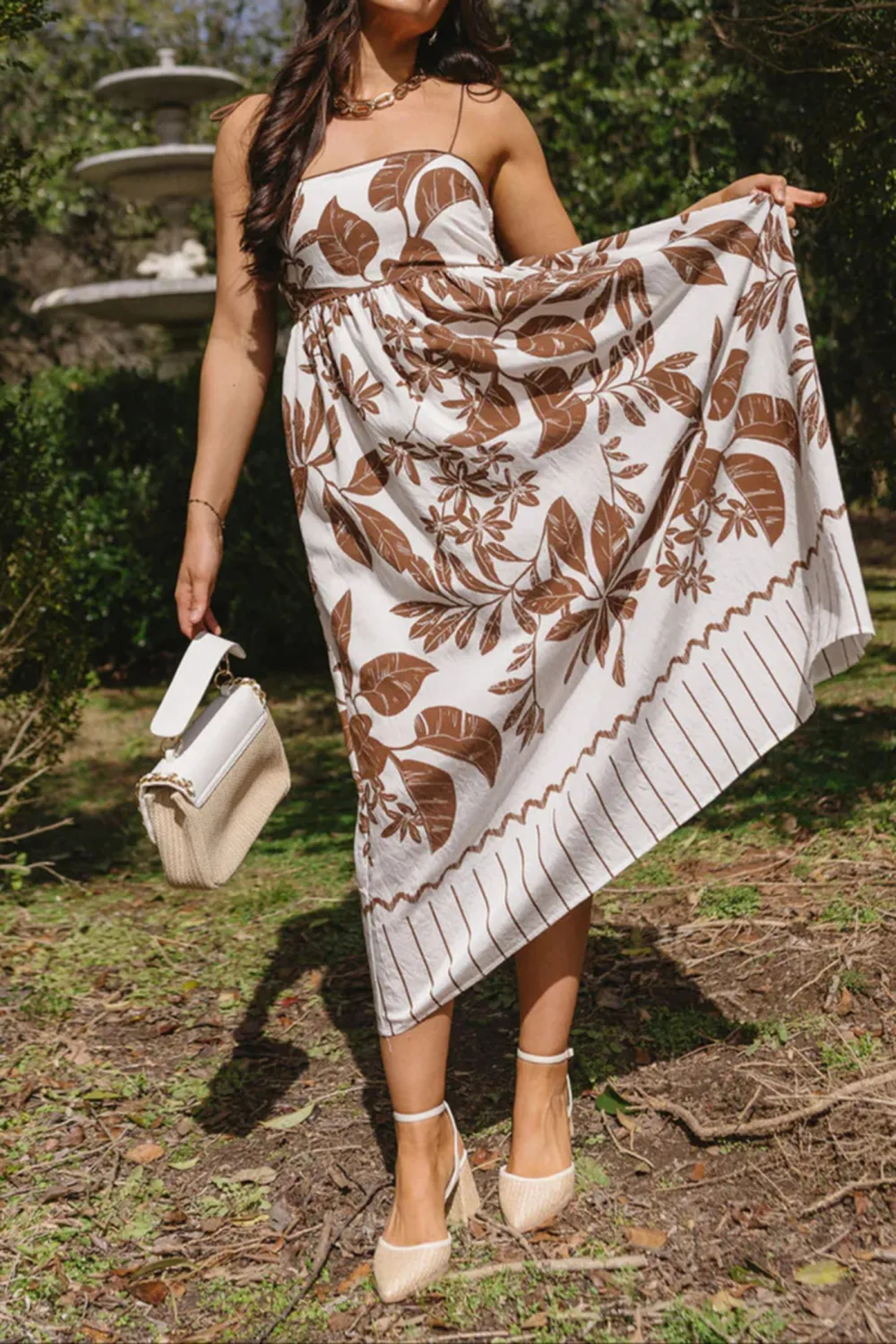 Plant Print Spaghetti Strap Dress