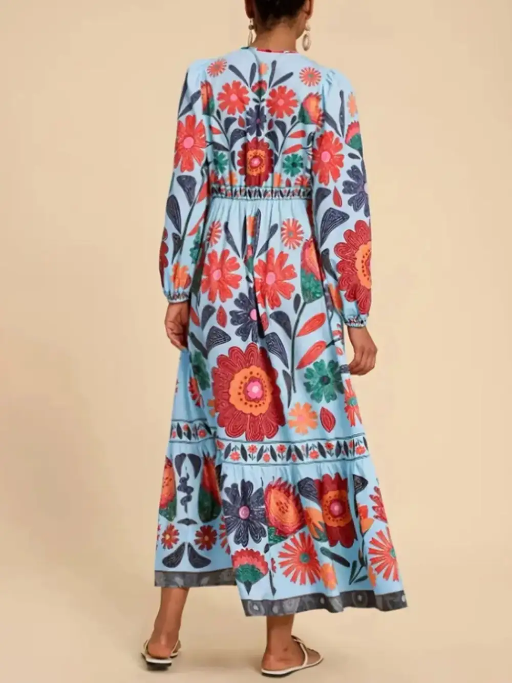 Floral Tie Waist Long Sleeve Dress Casual